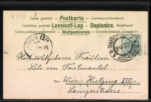 Lithographie Glückwunsch zum Jahreswechsel 1902, Jahreszahl und Kleeblätter