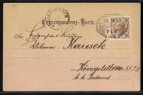 Lithographie Kleeblatt als Glücksgruss und Gedicht