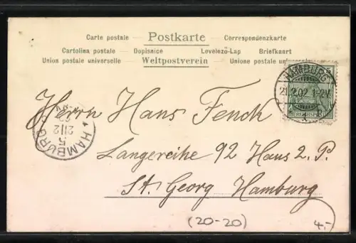 Lithographie Glückwunsch auf Kleeblättern