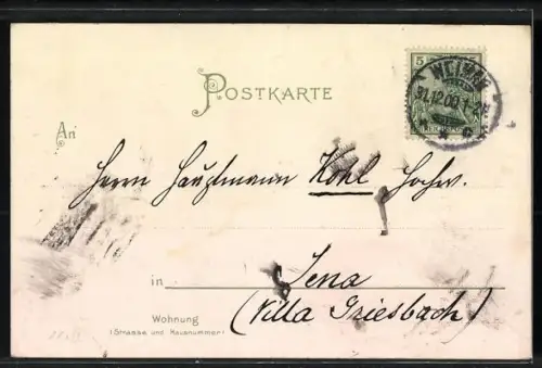 Lithographie Jahreszahl 1901 auf einer Blumenwiese