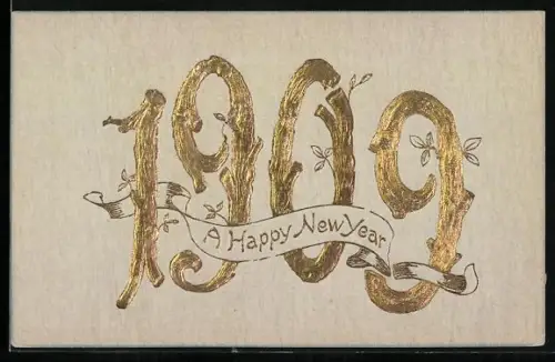 Präge-AK Goldenes Jahreszahl 1909, A Happy New Year