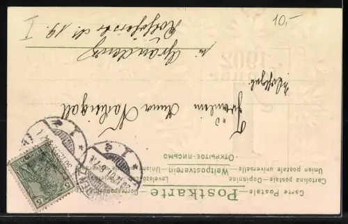 Präge-AK Jahreszahl 1902 auf Kalenderblatt erster Januar, Neujahrsgruss