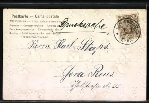 Präge-AK Jahreszahl 1905 aus Veilchen, Idyllische Schneelandschaft im Hintergrund, Neujahr