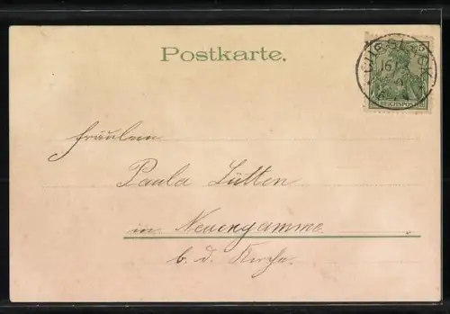 Lithographie Zwei Herzen wurden von Amors Pfeil getroffen, Gedicht