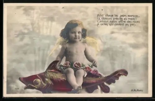 AK Kleiner Engel sitzt auf einem Fisch