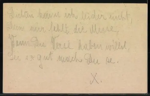 Künstler-AK Amor steht mit einem Liebesbrief zwischen einem Paar