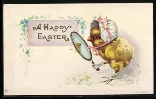 AK Osterküken schaut in den Spiegel