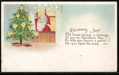 AK Weihnachtsmann schaut zum Fenster herein