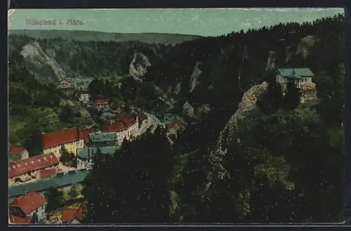 AK Rübeland i. Harz, Ortsansicht mit Felsen und Häusern
