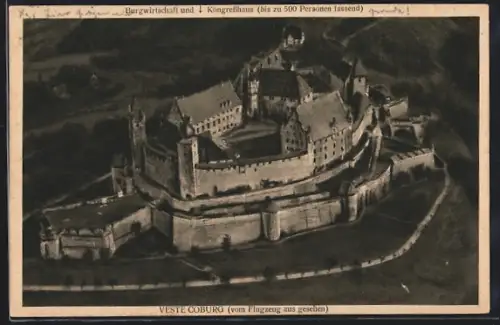 AK Coburg, Veste mit Gasthaus Burgwirtschaft / Hotel Der Festungshof vom Flugzeug aus