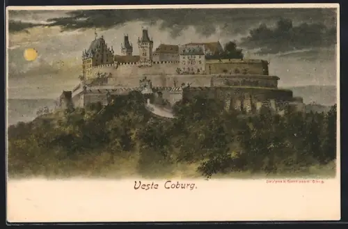 Künstler-AK Coburg, Veste Coburg mit Vollmond
