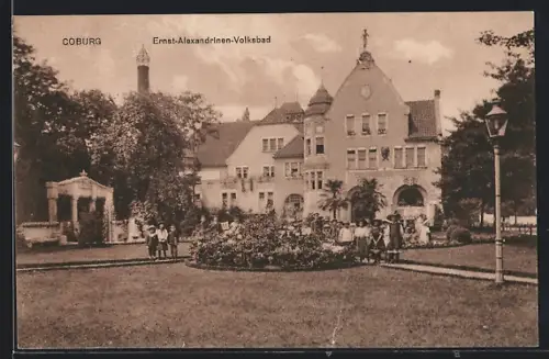 AK Coburg, Ernst-Alexandrinen-Volksbad, mit Kindergruppe
