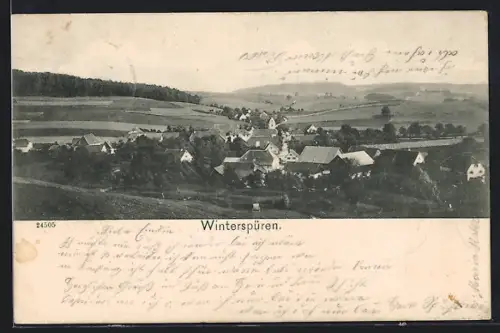 AK Winterspüren, Ortsansicht mit umliegender Landschaft