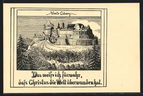 Lithographie Coburg, Veste Coburg, Bibelzitat