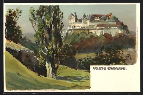 Lithographie Coburg, Veste Coburg im Herbst