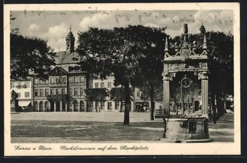 AK Hanau a. Main, Marktbrunnen auf dem Marktplatz