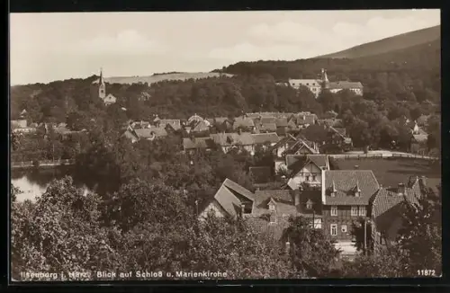 AK Ilsenburg i. Harz, Blick auf Schloss und Marienkirche
