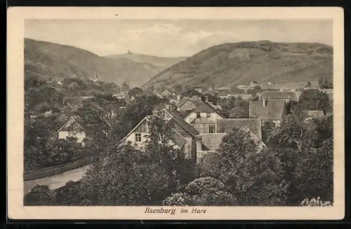 AK Ilsenburg im Harz, Ortsansicht mit umliegenden Bergen