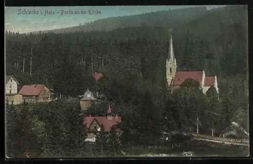 AK Schierke i. Harz, Partie an der Kirche