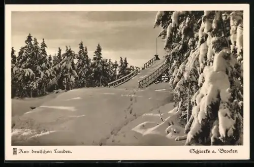 AK Schierke a. Brocken, Sprungschanze am Wurmberg, Winterlandschaft