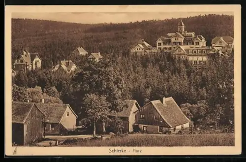 AK Schierke /Harz, Ortsansicht mit Wald und Gebäuden