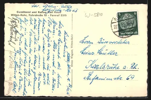 AK Witten-Ruhr, Kaffee Karl Knoll, Ruhrstrasse 10, Innenansicht