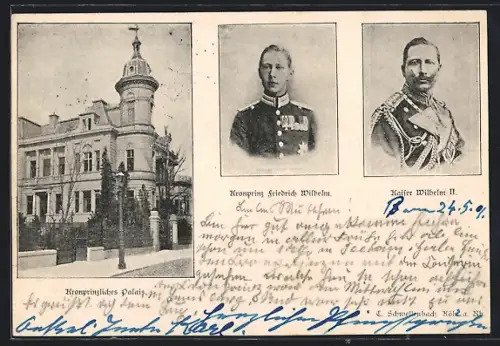 AK Bonn, Kronprinzliches Palais, Kronprinz Friedrich Wilhelm, Kaiser Wilhelm II.
