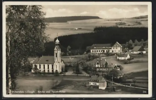 AK Pobershau i. Erzgeb., Kirche und Sport-Hotel