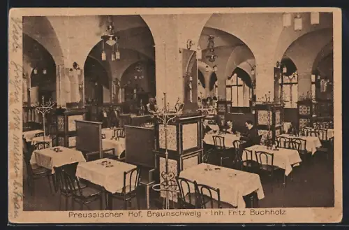 AK Braunschweig, Hotel Preussischer Hof, Inh. Fritz Buchholz, Innenansicht Restaurant