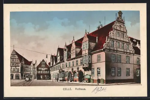 AK Celle, Rathaus, Gautag D.H.V. 1924, Strassenbahn