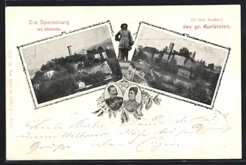 AK Sparenburg bei Bielefeld, Ansicht der Burg, Denkmal des Grossen Kurfürsten
