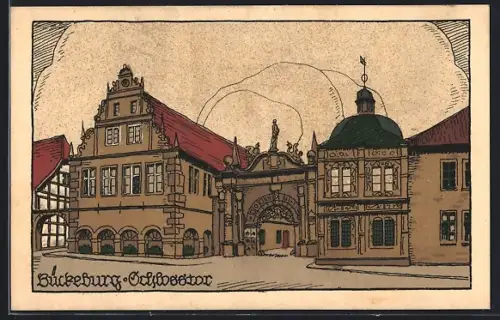 Steindruck-AK Bückeburg, Schlosstor