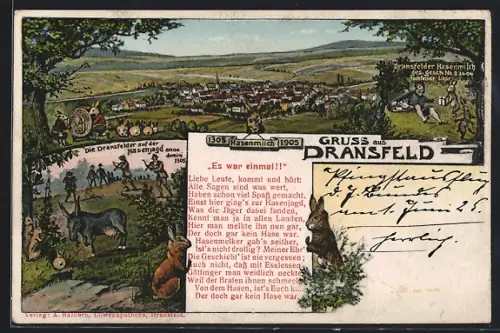 AK Dransfeld, Totalansicht, Szene von der Hasenjagd