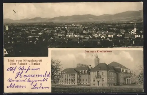 AK Achern i. Baden, Blick vom Kriegslazarett über Achern, Neues Krankenhaus