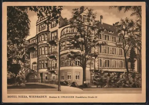 AK Wiesbaden, Hotel Nizza, Besitzer E. Uplegger, Frankfurter Strasse 28