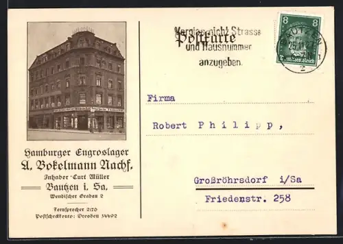 AK Bautzen i. Sa., Hamburger Engroslager A. Bockelmann Nachf., Inh. Curt Müller, Wendischer Graben 2