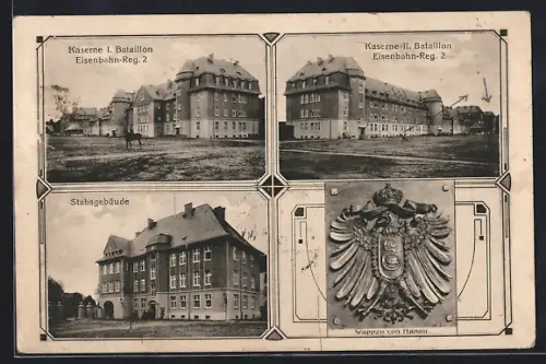AK Hanau, Kaserne I. Bataillon Eisenbahn-Reg. 2, Kaserne II. Bataillon Eisenbahn-Reg. 2, Stabsgebäude