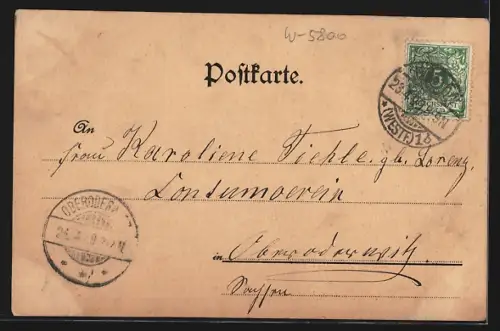 Lithographie Hagen i. W., Katholische Kirche, Kampstrasse, Waldlust