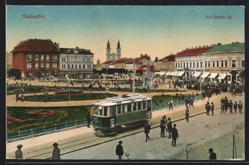 AK Szabadka, Ortspartie mit Strassenbahn