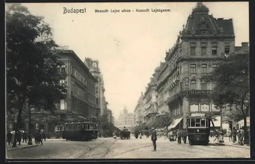 AK Budapest, Kossuth Lajos utcza, Strassenbahnen