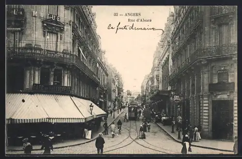 AK Angers, Rue d`Alsace, Strassenbahn