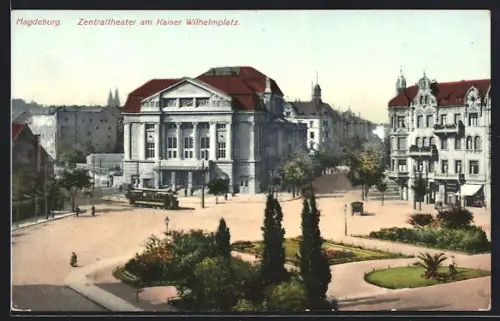 AK Magdeburg, Zentraltheater am Kaiser-Wilhelm-Platz