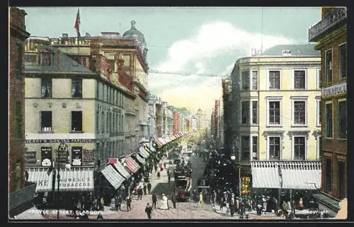 AK Glasgow, Argyle Street with Tramway, Strassenbahn