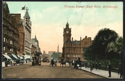 AK Edinburgh, Princes Street mit Strassenbahn und Geschäften