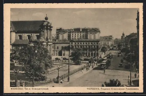 AK Warschau-Warszawa, Strassenpartie mit Strassenbahn