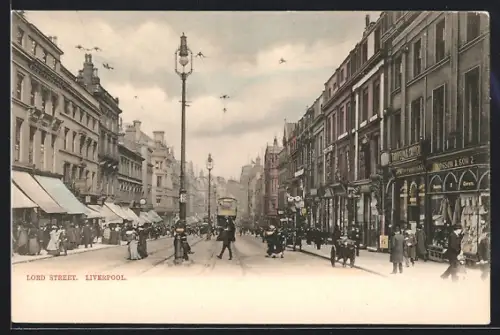 AK Liverpool, Lord Street, Strassenpartie mit Strassenbahn