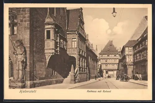 AK Halberstadt, Rathaus mit Roland