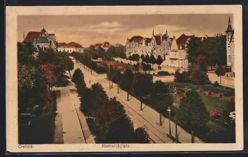 AK Crefeld, Bismarckplatz mit Standbild