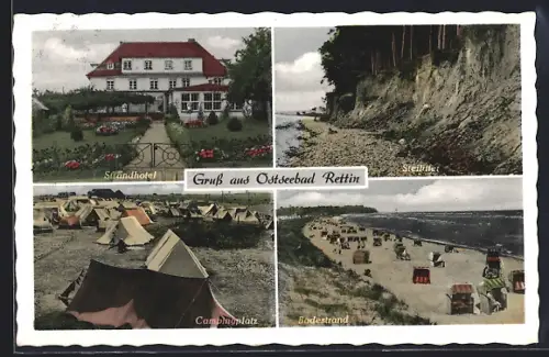 AK Rettin / Ostsee, Strandhotel, Steilufer, Campingplatz, Badestrand