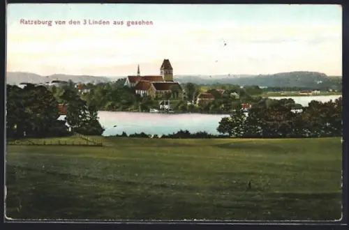 AK Ratzeburg, Teilansicht mit Kirche von den drei Linden aus gesehen